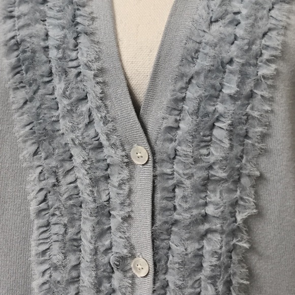 TALBOTS blue silk blend ruffles sweater. Sz L. EUC - Picture 4 of 6